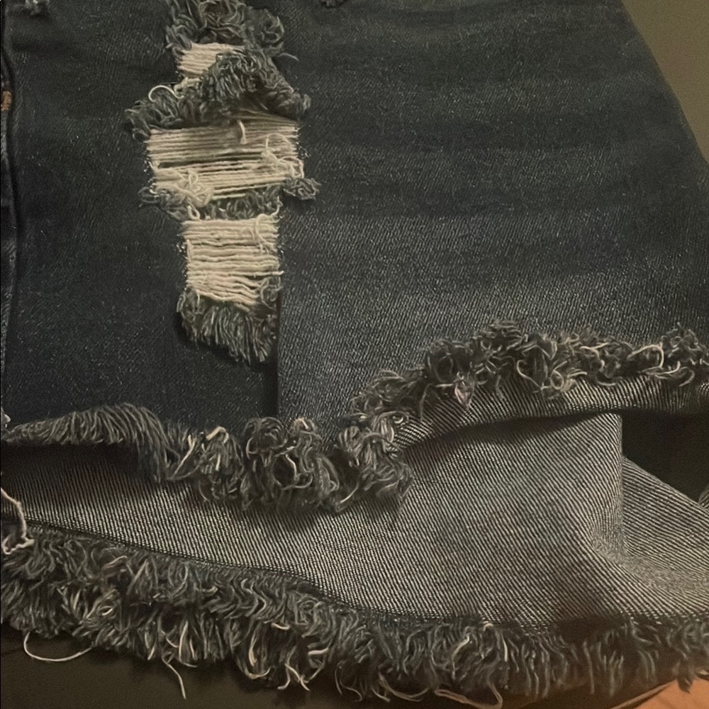 Almost Famous Dark Blue Distressed Jean Shorts - Picture 6 of 6